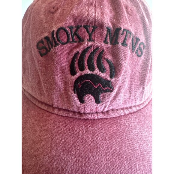 Smoky Mtns Embroidered Bear Claw Cap Red Adjustable Baseball Hat - Picture 2 of 4